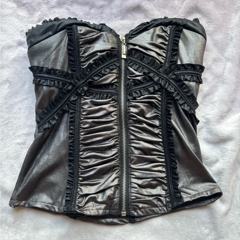 Marine Blu Black and Silver Corset Top